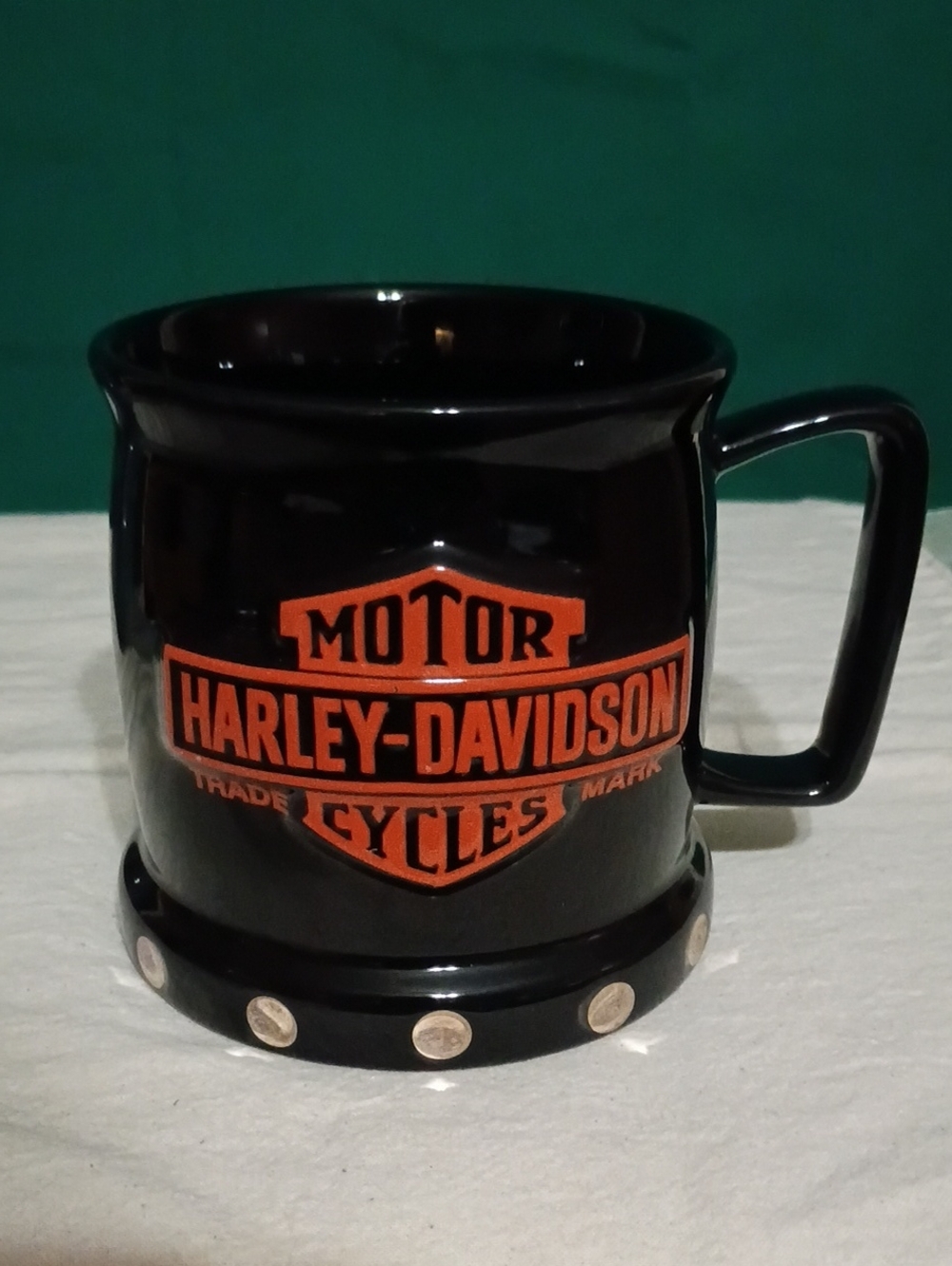 Harley-Davidson Black and Orange Shield Logo Coffee Mug